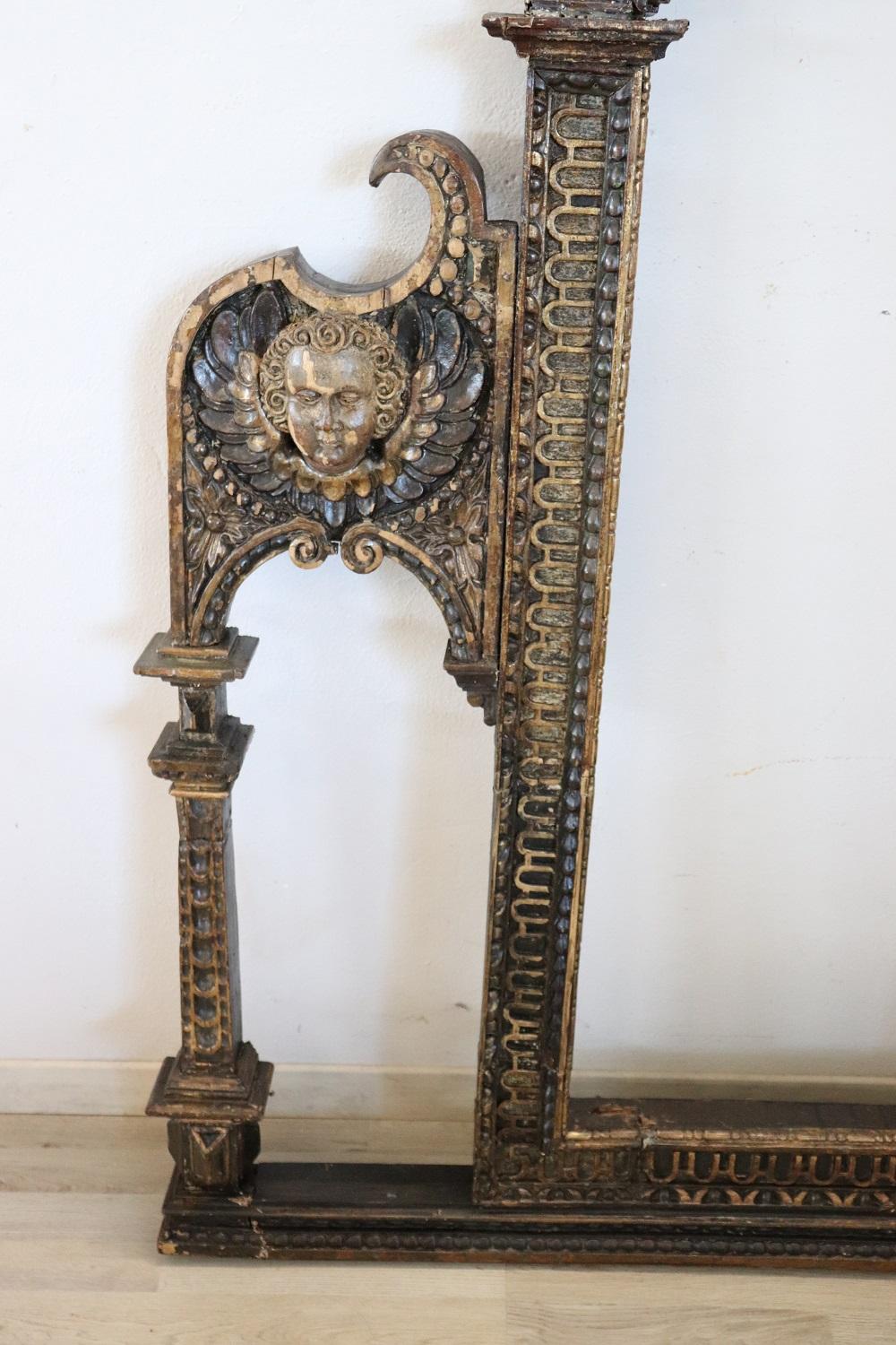 Poplar 18th Century Italian Antique Hand Carved Wood Frame For Sale