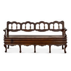 Panca antica Luigi XV del 18° secolo in legno massiccio di noce