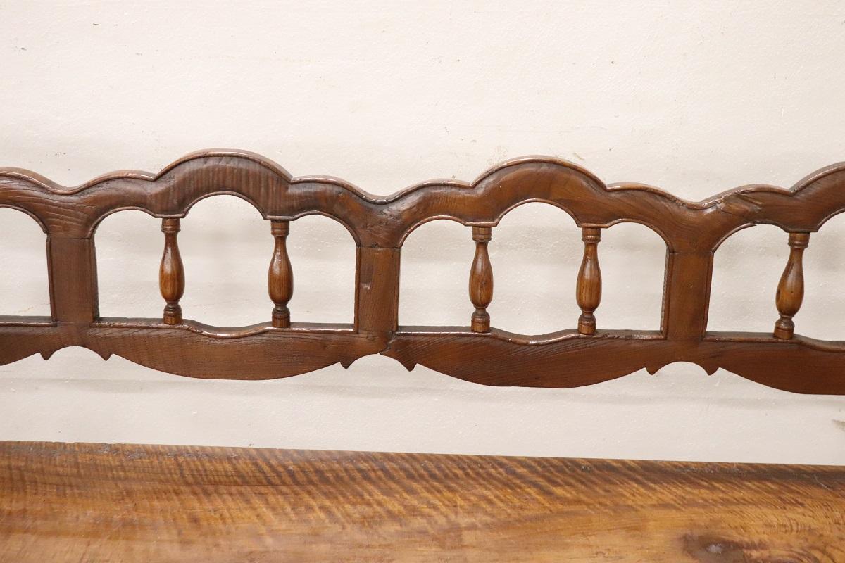 18th Century and Earlier 18th Century Italian Antique Louis XV Bench in Solid Walnut Wood For Sale