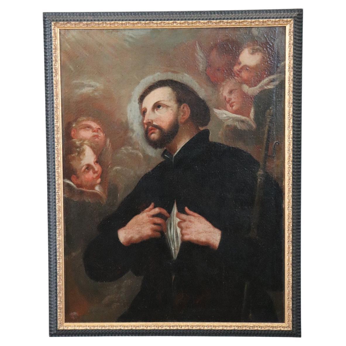 18th Century Italian Antique Oil on Canvas Painting Saint Francesco Saverio For Sale