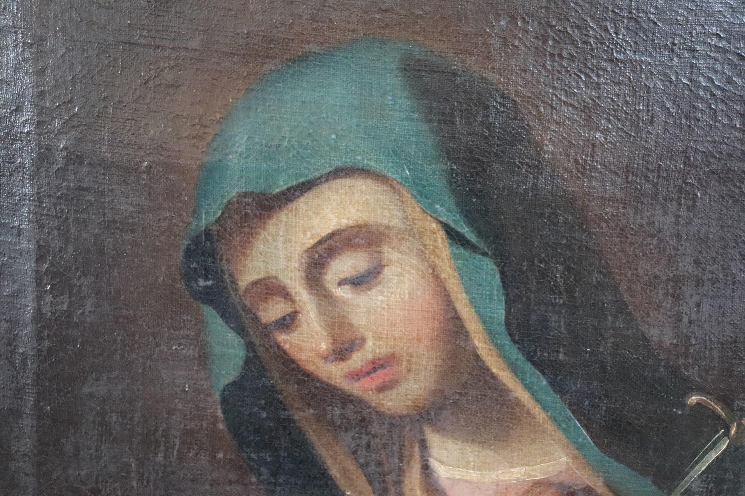 18th Century Italian Antique Oil on Canvas Painting Sorrowful Mary 4