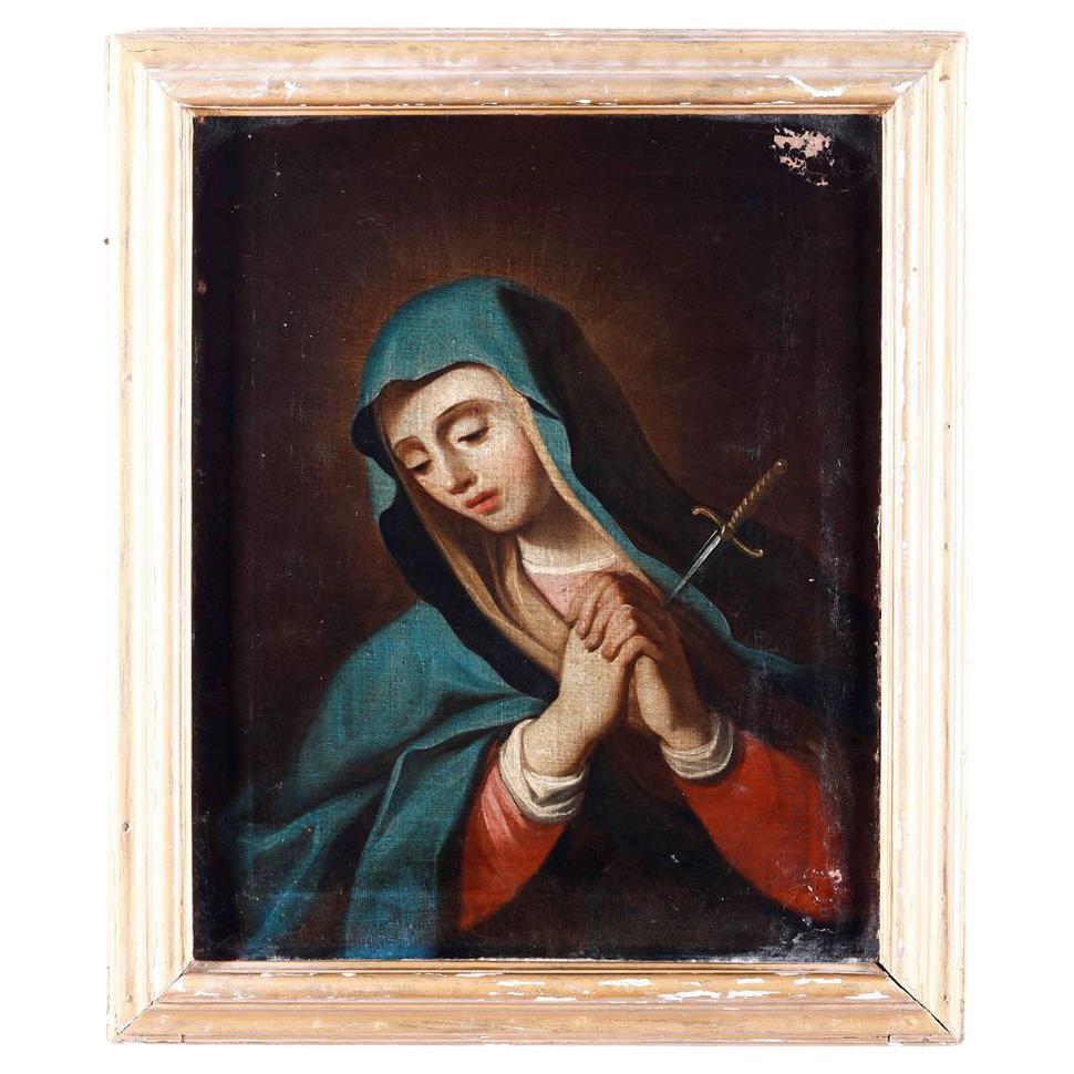 18th Century Italian Antique Oil on Canvas Painting Sorrowful Mary