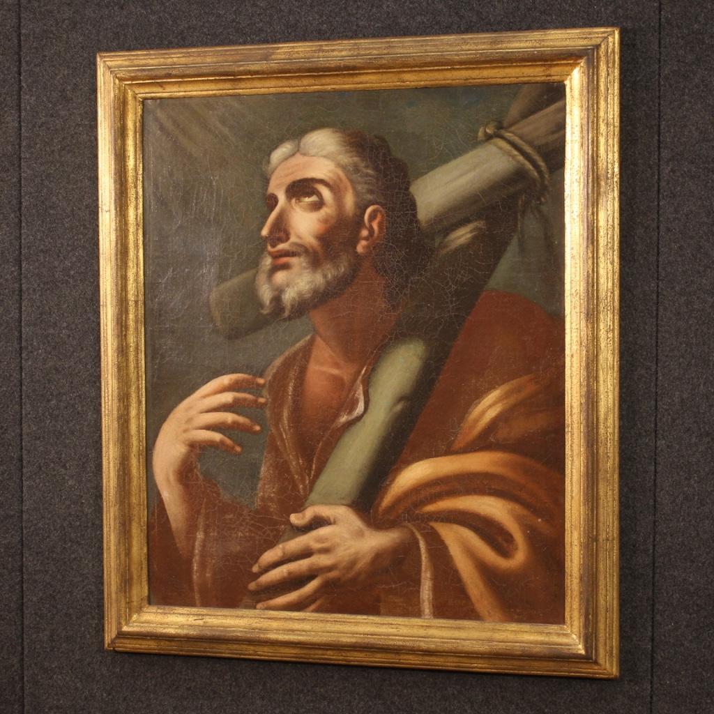 18th Century Italian Antique Oil on Canvas Saint Andrew Painting, 1730 For Sale 8