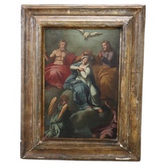 18th Century Italian Antique Oil Painting on Canvas, Coronation of Mary
