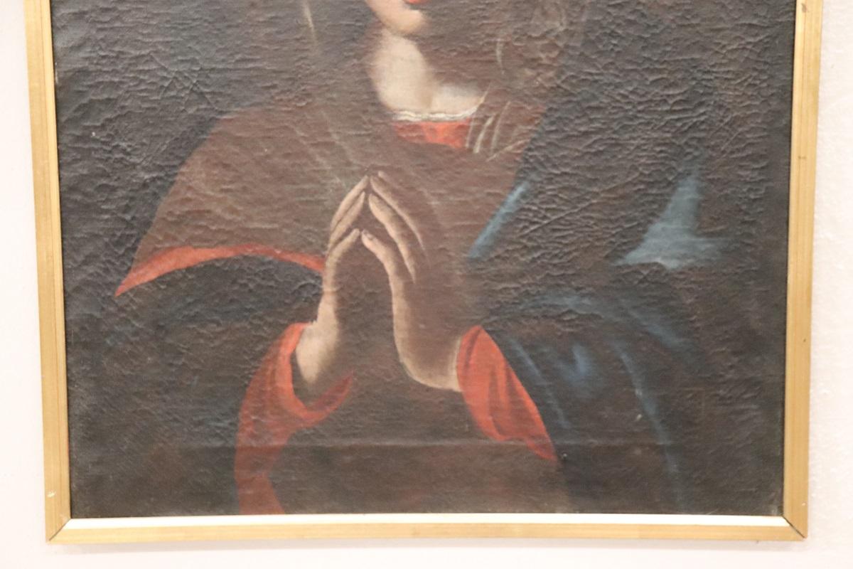 Italiano Antico dipinto a olio su tela del XVIII secolo, Madonna in preghiera in vendita