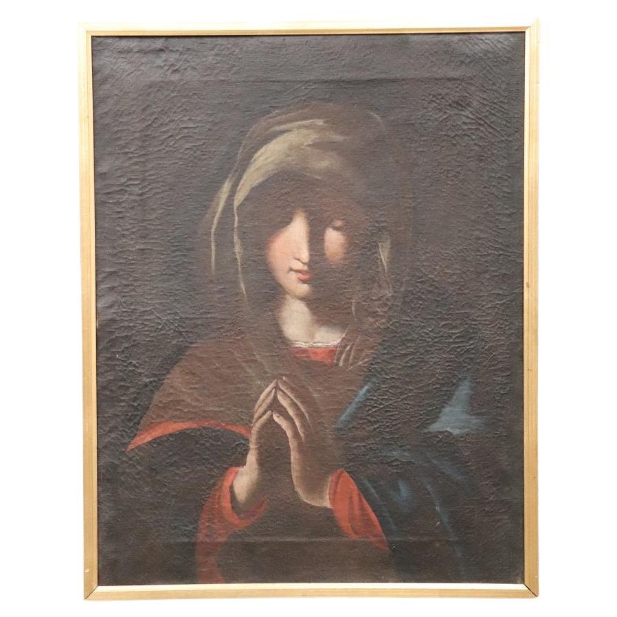 18th Century Italian Antique Oil Painting on Canvas, Madonna in prayer