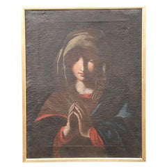 Antico dipinto a olio su tela del XVIII secolo, Madonna in preghiera