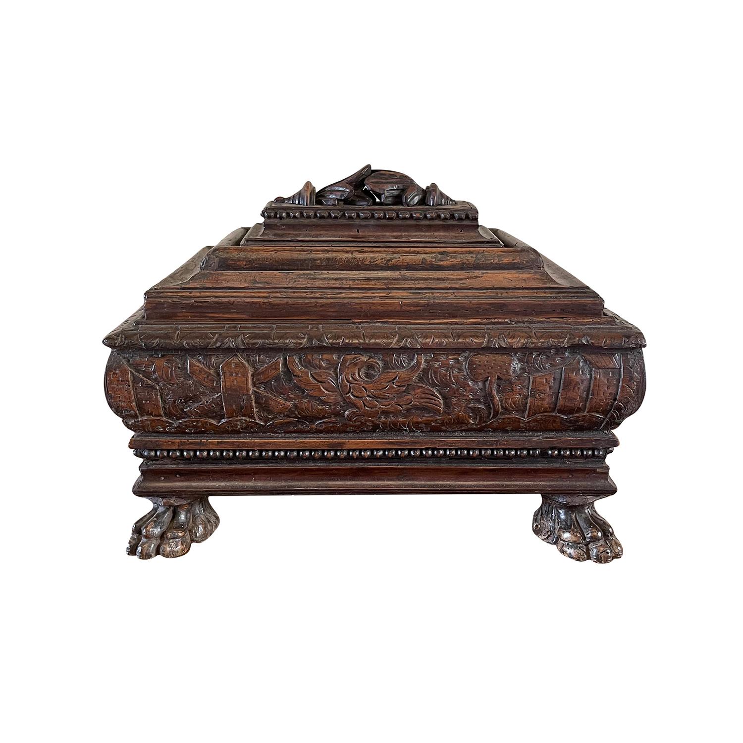 Hand-Carved 18th Century Italian Antique Walnut Coffret in the Manner of Rosso Fiorentino