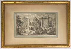 18th Century Italian Architectural Capriccio Engraving of Monte Cavallo Ruins