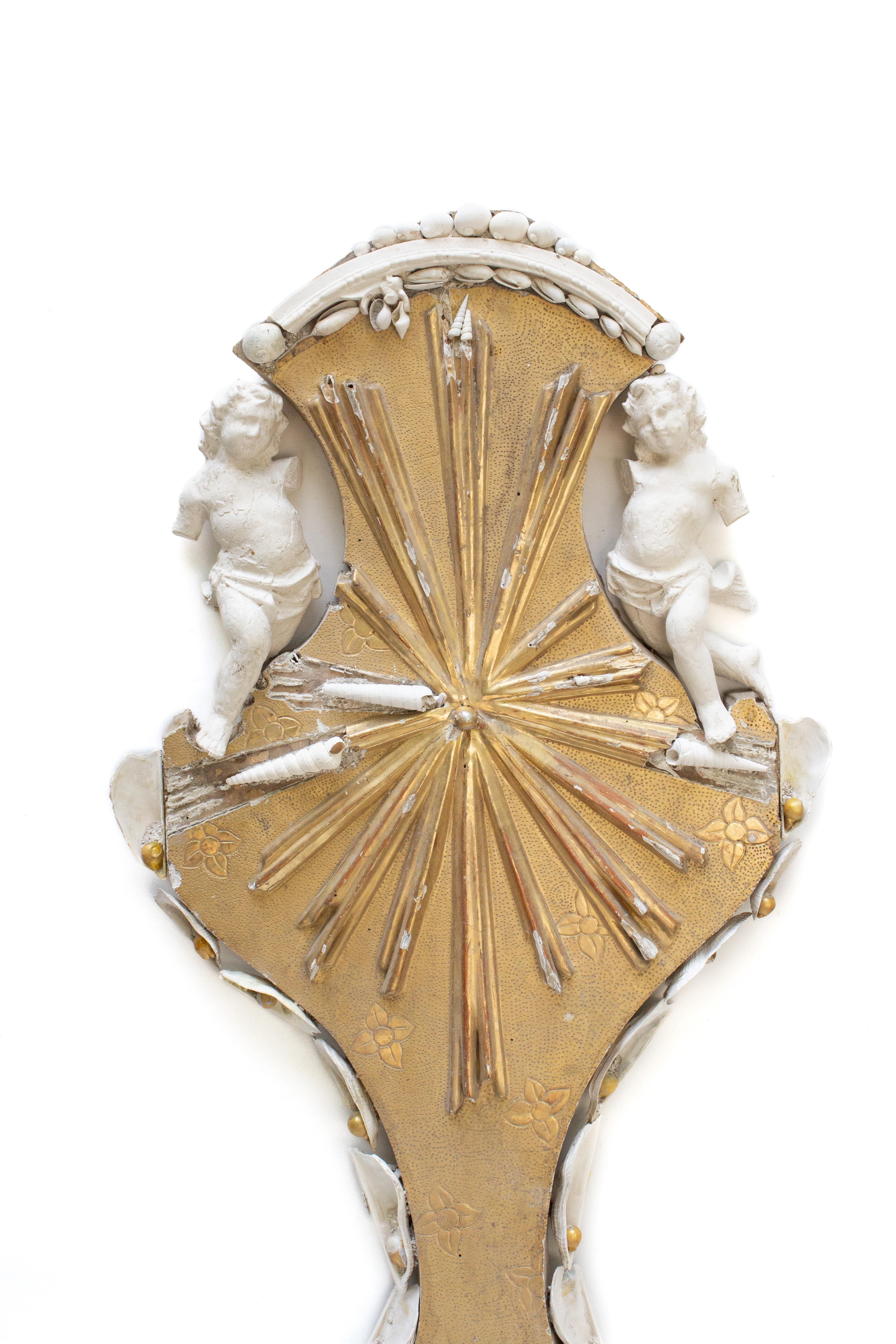 Rococo Élément architectural italien du 18ème siècle avec anges en plâtre coulé à la main en vente