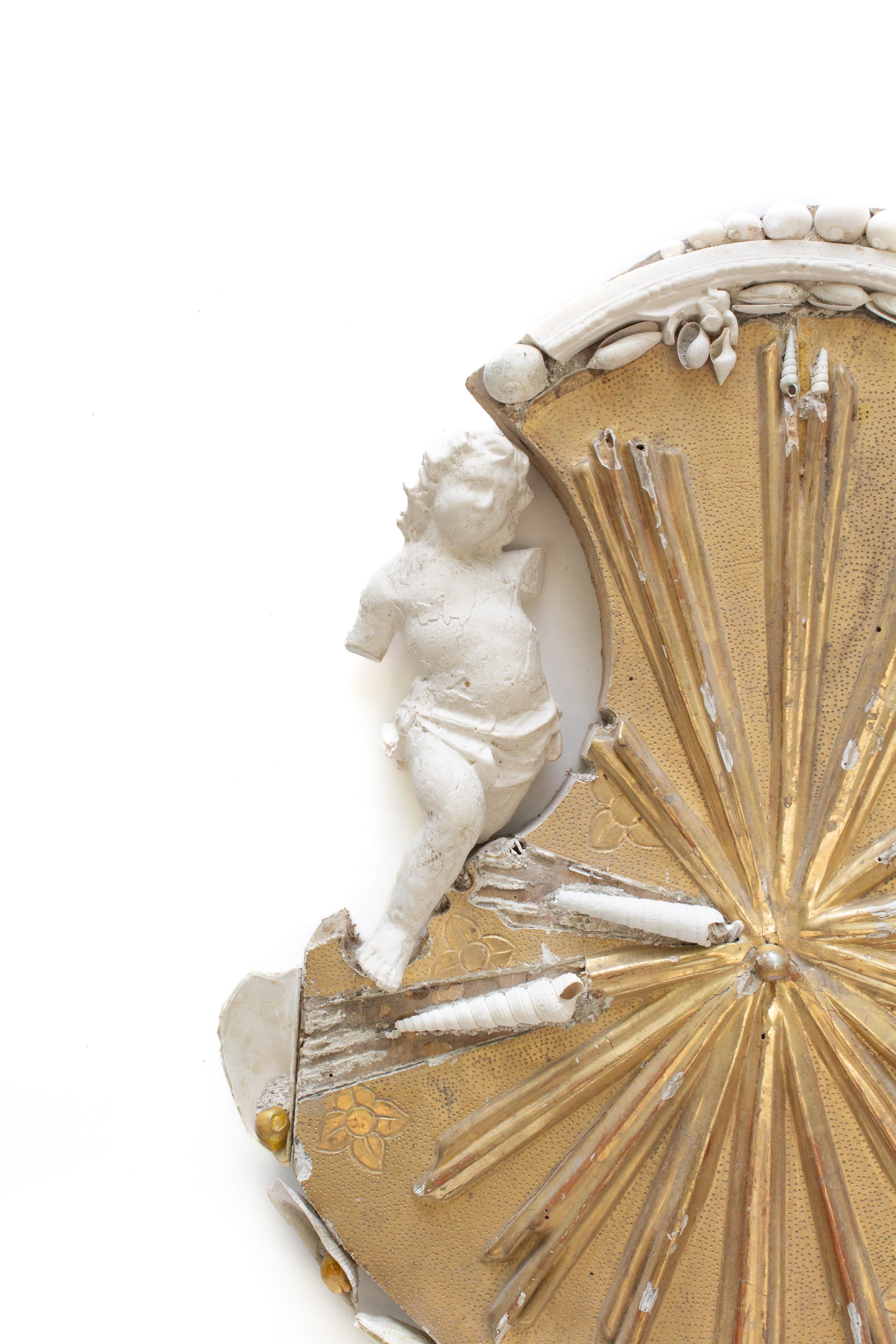 Hand-Carved 18th Century Italian Architectural Element with Hand-Cast Plaster Angels For Sale