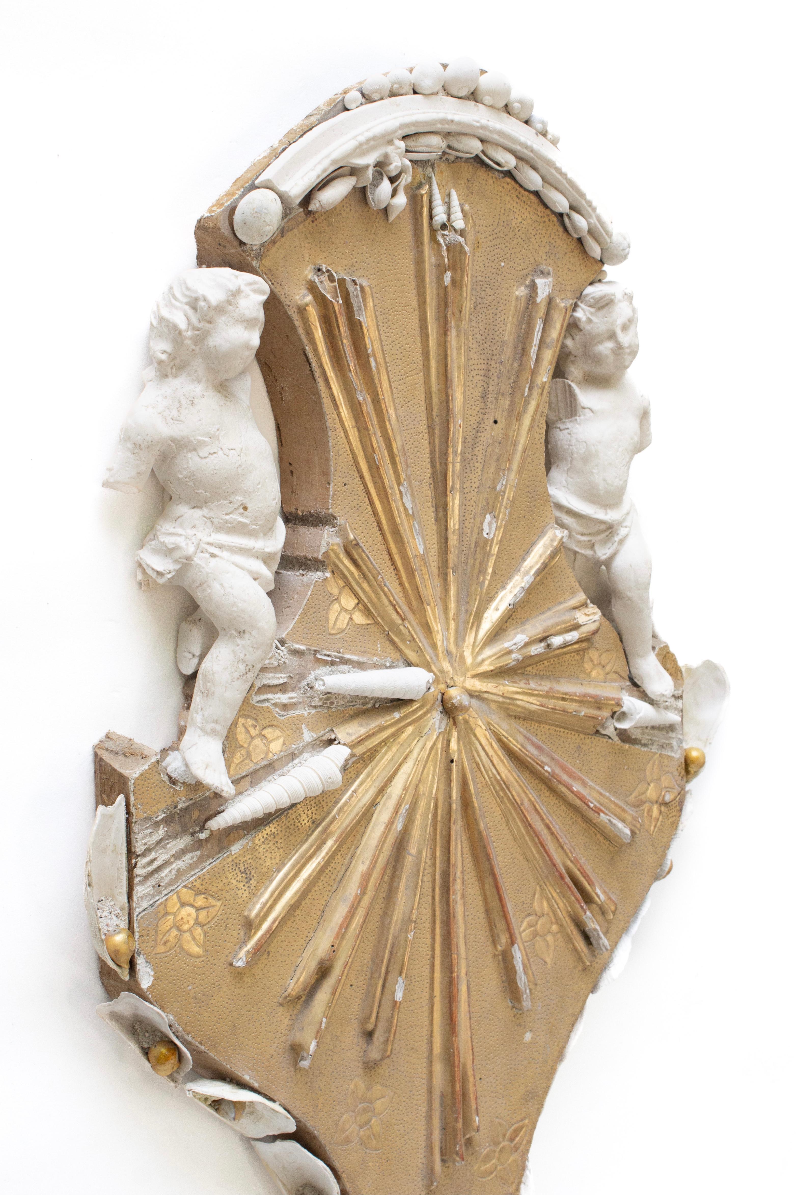 18th Century and Earlier 18th Century Italian Architectural Element with Hand-Cast Plaster Angels For Sale