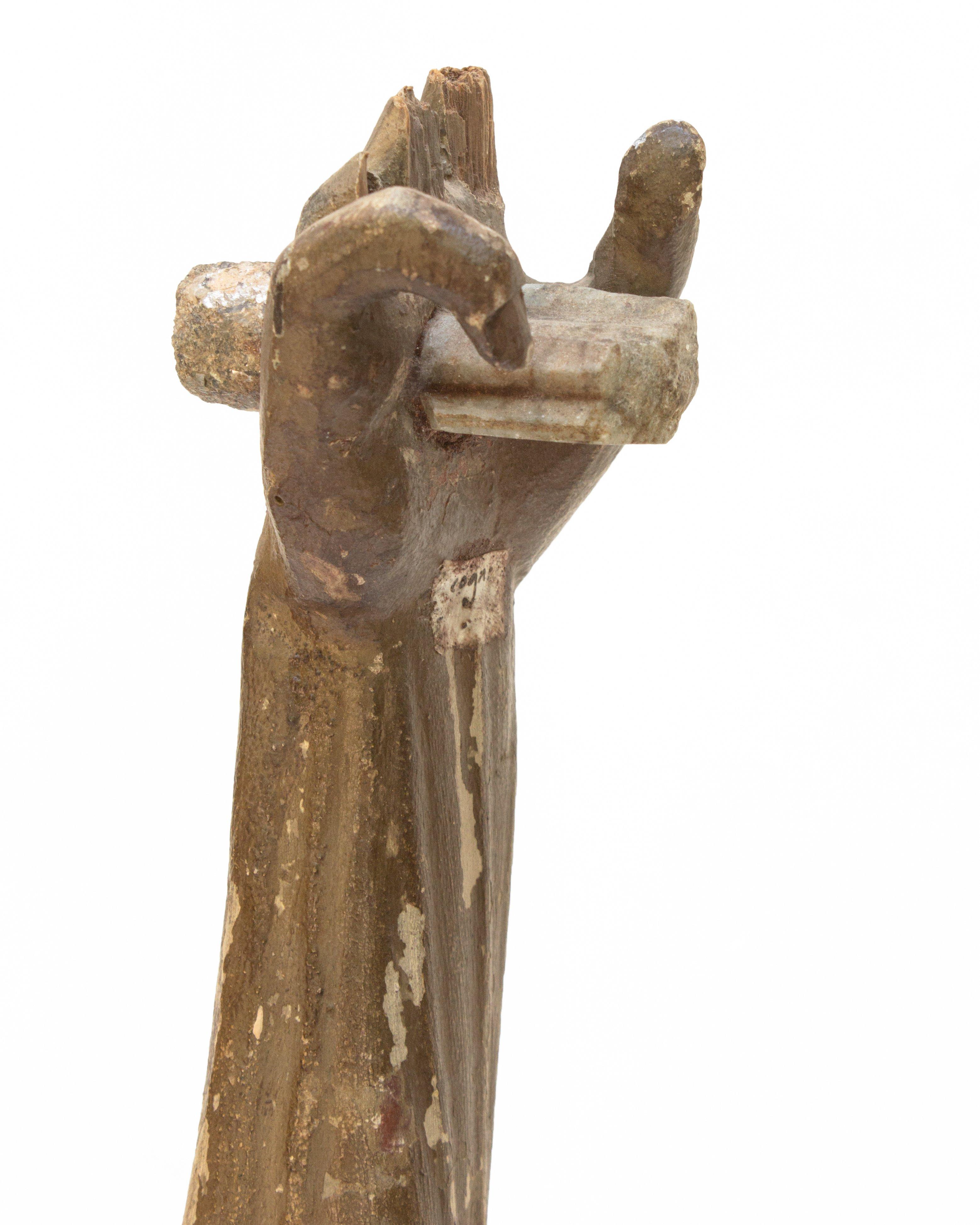 Hand-Carved 18th Century Italian Arm of Christ with an Aquamarine Point on Aquamarine & Mica