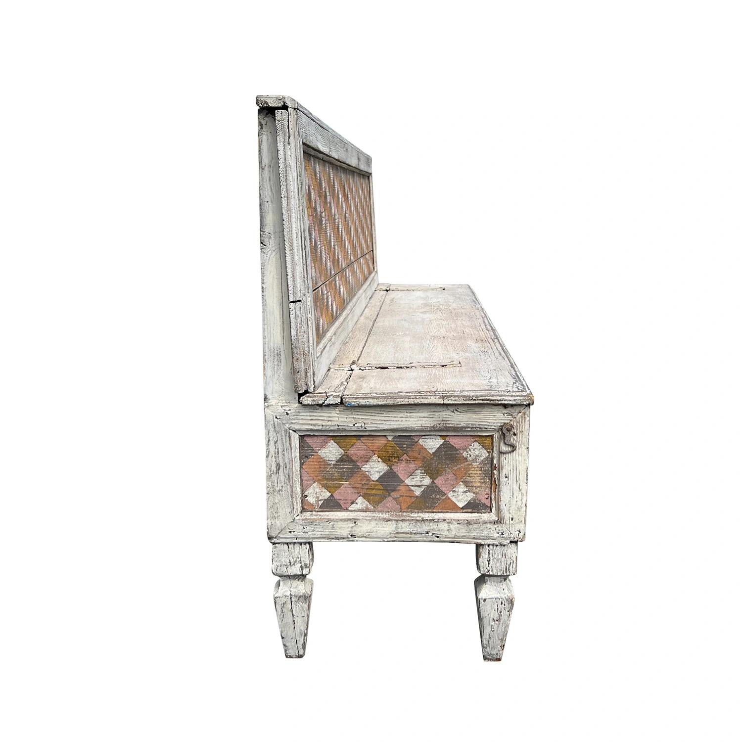 Hand-Carved 18th Century Italian Arte Povera Pinewood Bench, Antique Seating Furniture For Sale