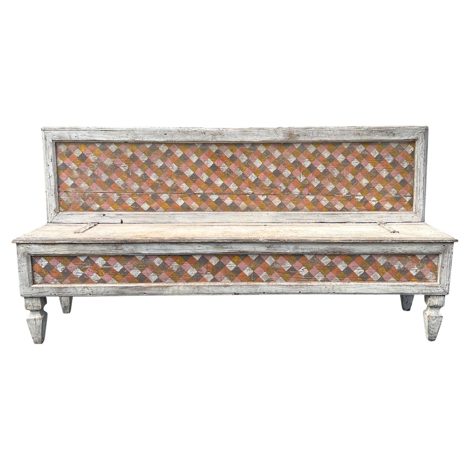 18th Century Italian Arte Povera Pinewood Bench, Antique Seating Furniture For Sale