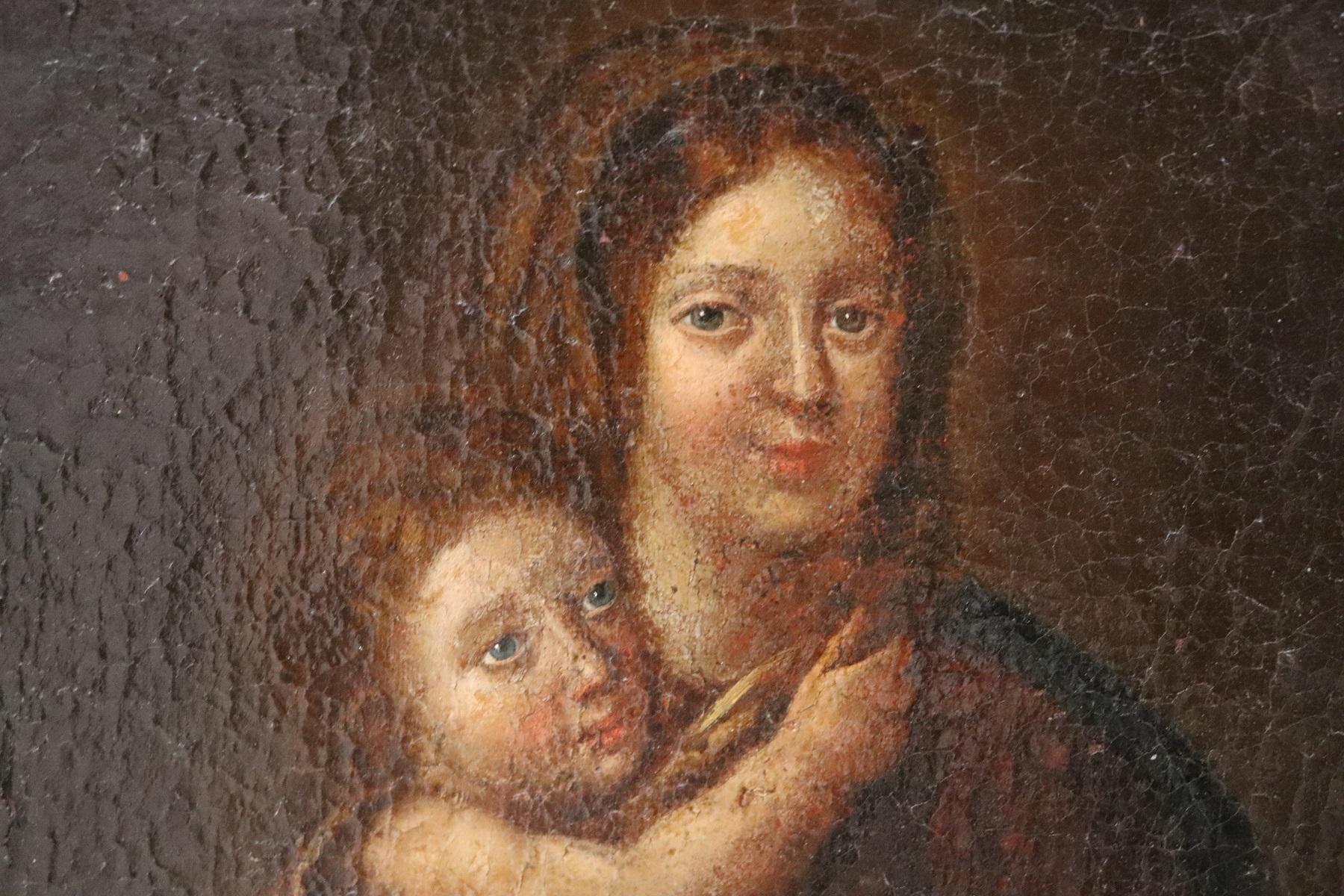 Oiled 18th Century Italian Artist Madonna with the Child Jesus Oil Painting on Canvas
