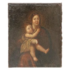 18th Century Italian Artist Madonna with the Child Jesus Oil Painting on Canvas