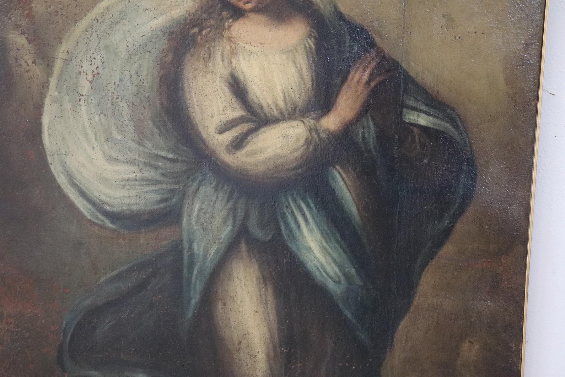 Oiled 18th Century Italian Artist The Virgin Mary Oil Painting on Canvas