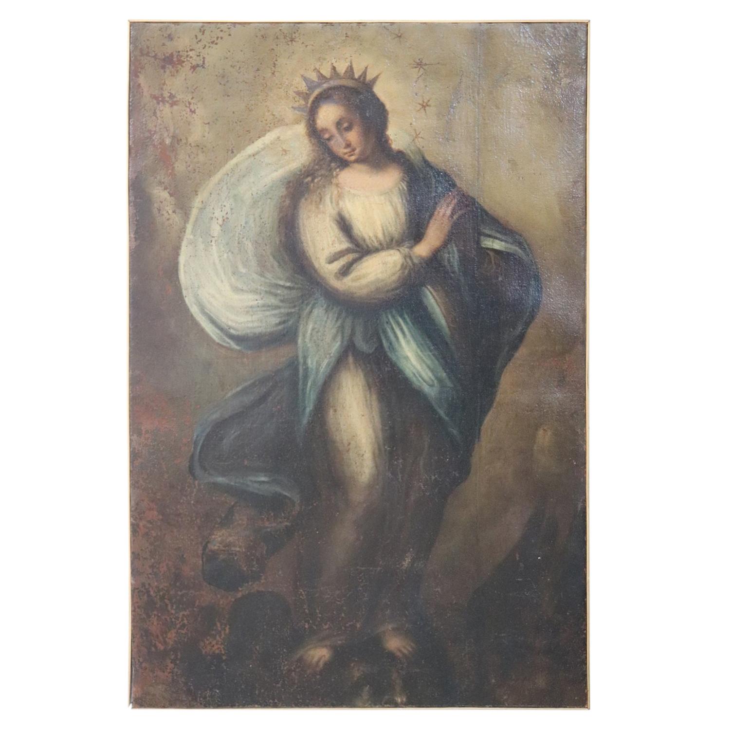 18th Century Italian Artist The Virgin Mary Oil Painting on Canvas