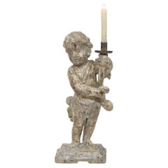 Antique 18th Century Italian Baroque Angel Figure with Candleholder
