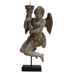 18th Century Italian Baroque Angel with Candleholder