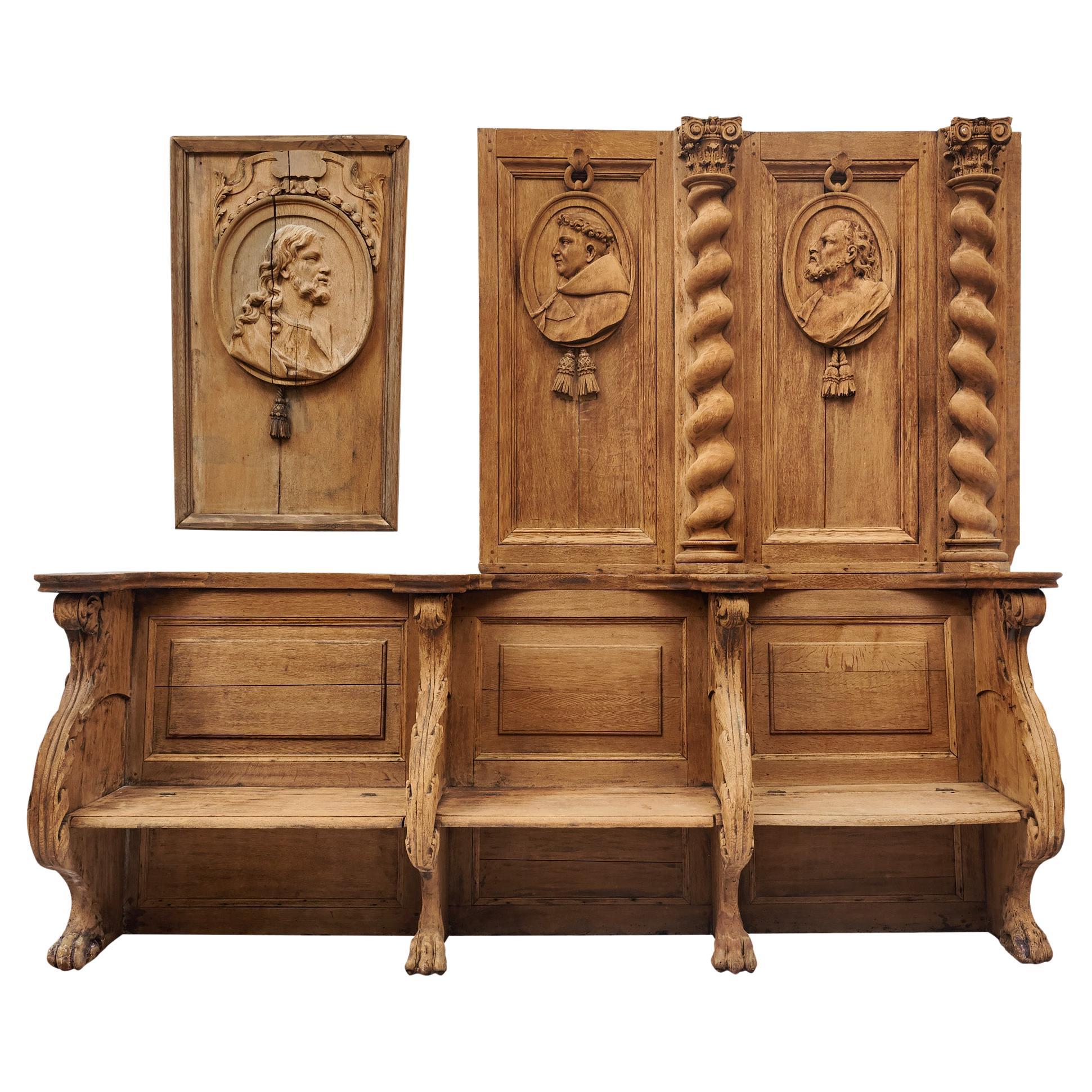 18th Century Italian Baroque Antique Church Pew with Panels For Sale