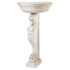 18th Century Italian Baroque Carrara Marble Basin with Sphinx Pedestal