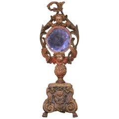 18th Century Italian Baroque Carved Giltwood Reliquary Mirror