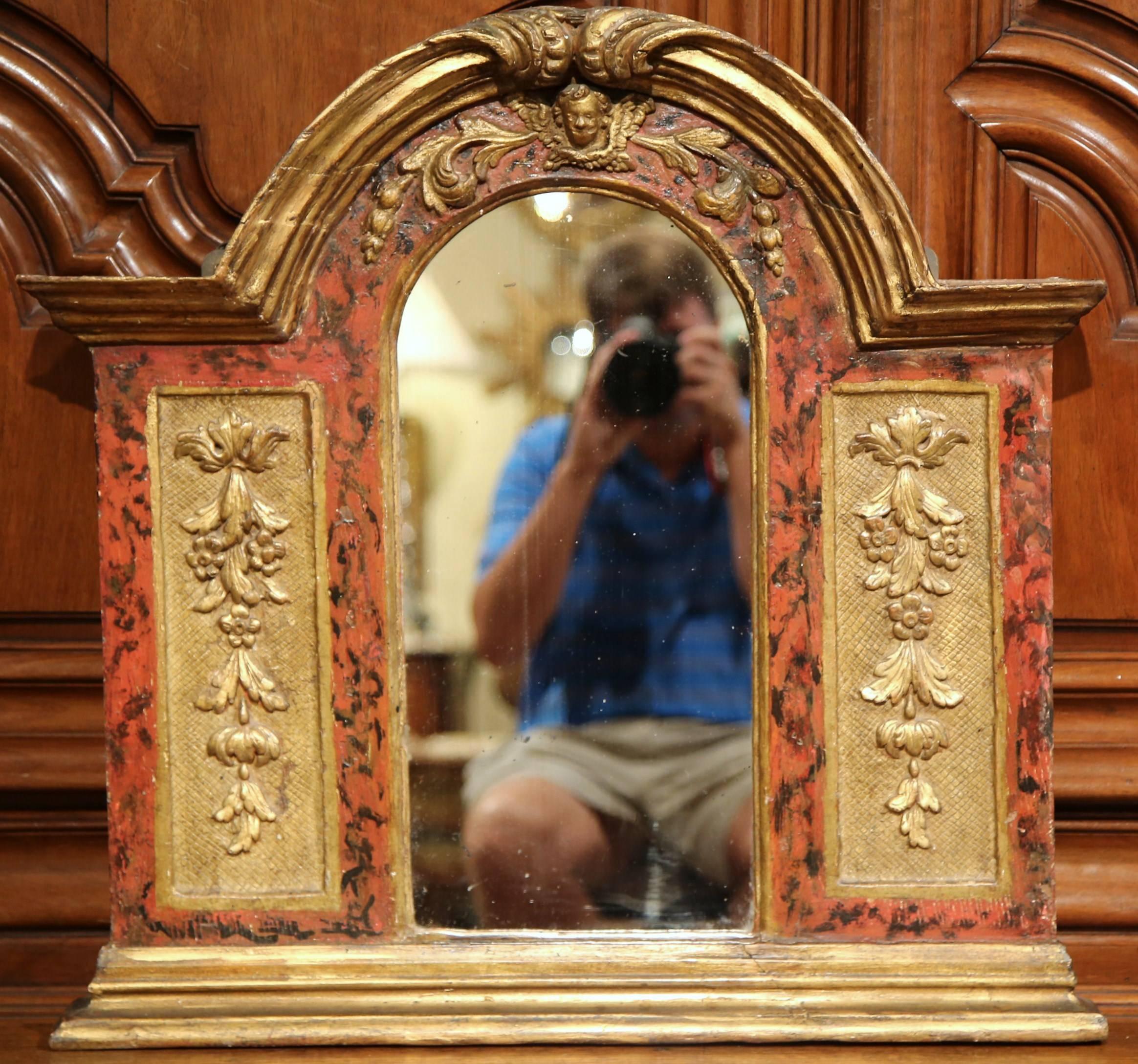 18th Century Italian Baroque Carved Polychrome and Giltwood Wall Mirror In Excellent Condition For Sale In Dallas, TX