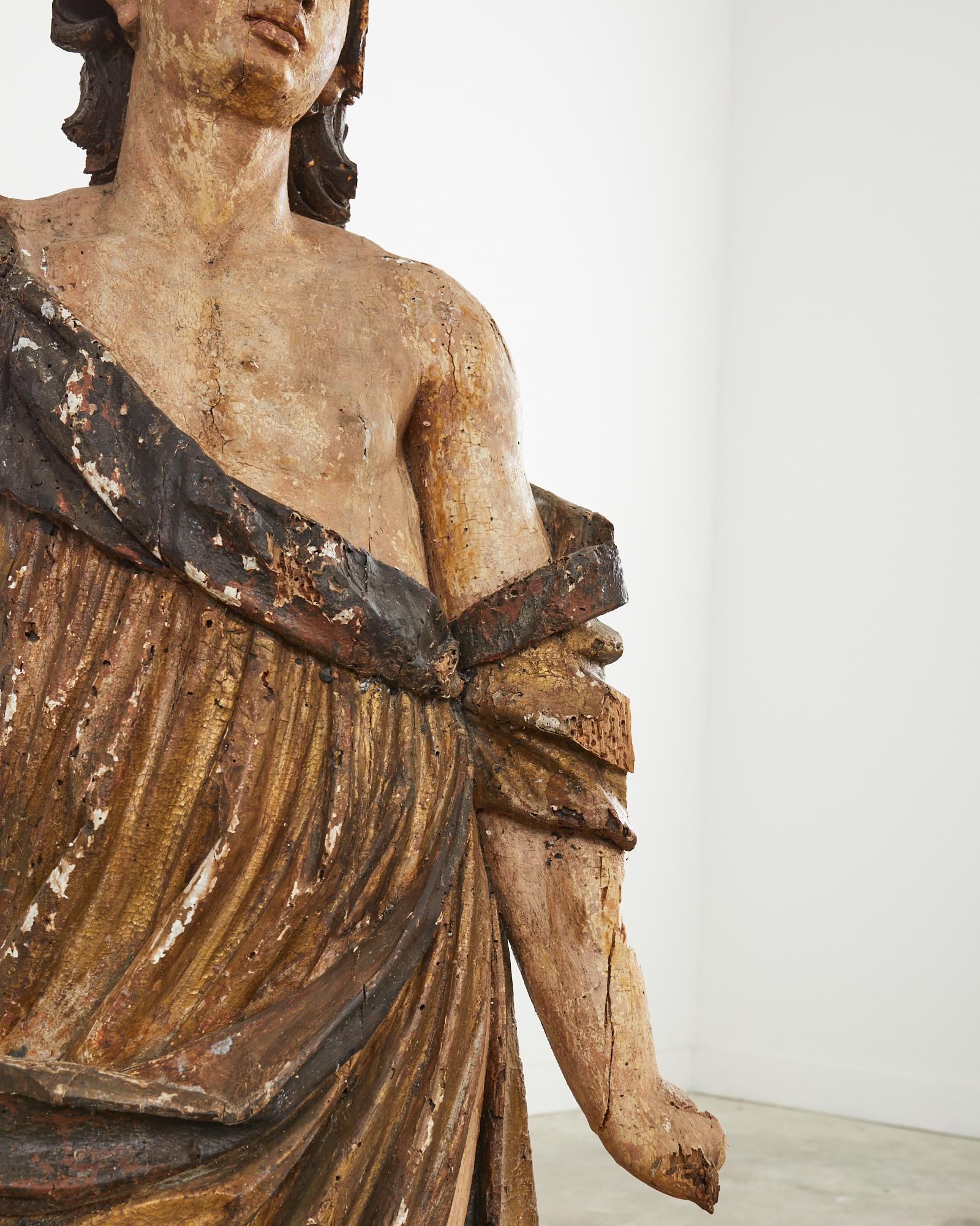 Escultura barroca italiana del siglo XVIII con icono de Santos tallado siglo XVIII y antes en venta