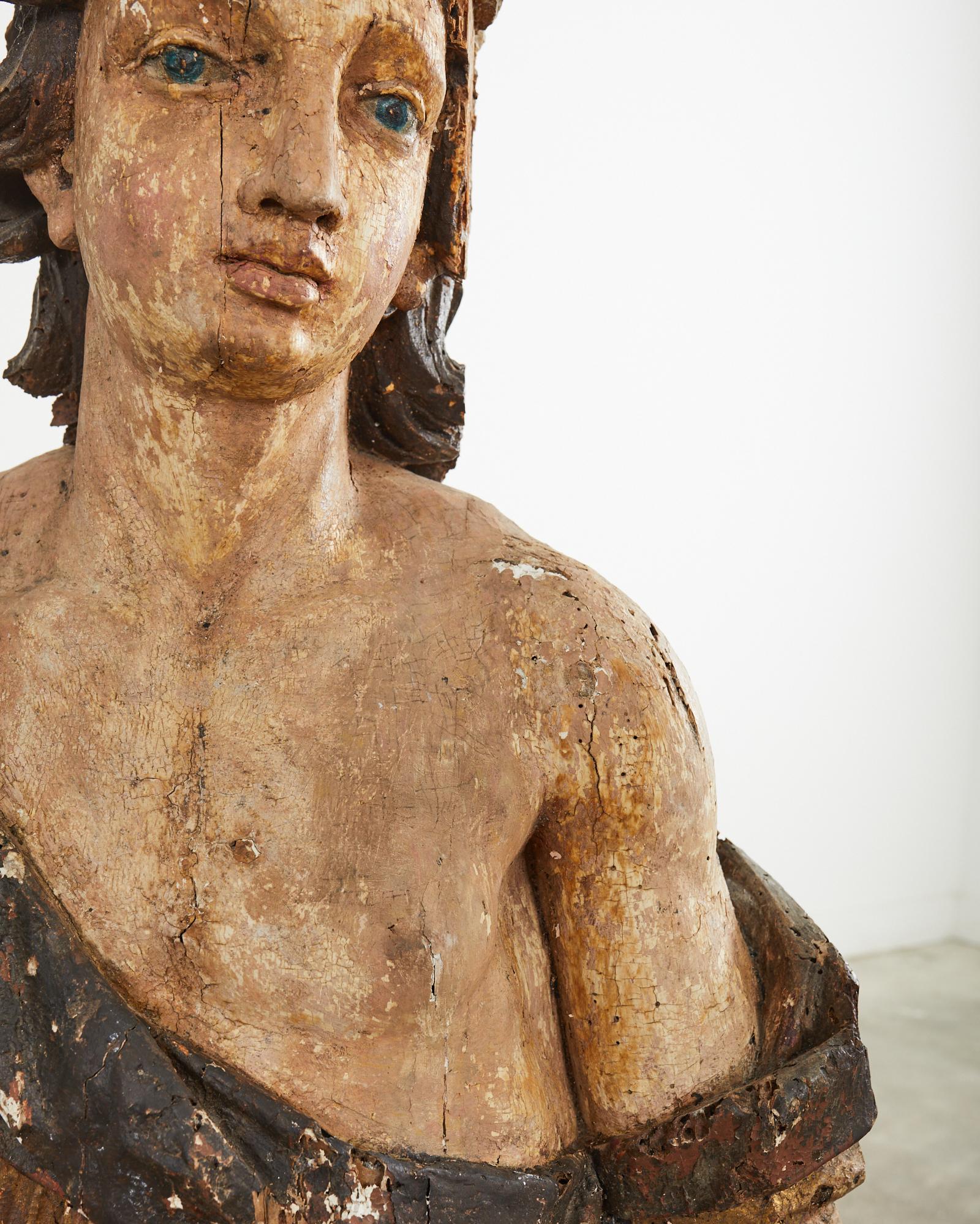 Escultura barroca italiana del siglo XVIII con icono de Santos tallado Madera en venta