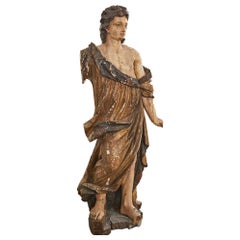 Scultura icona Santos intagliata barocca italiana del XVIII secolo