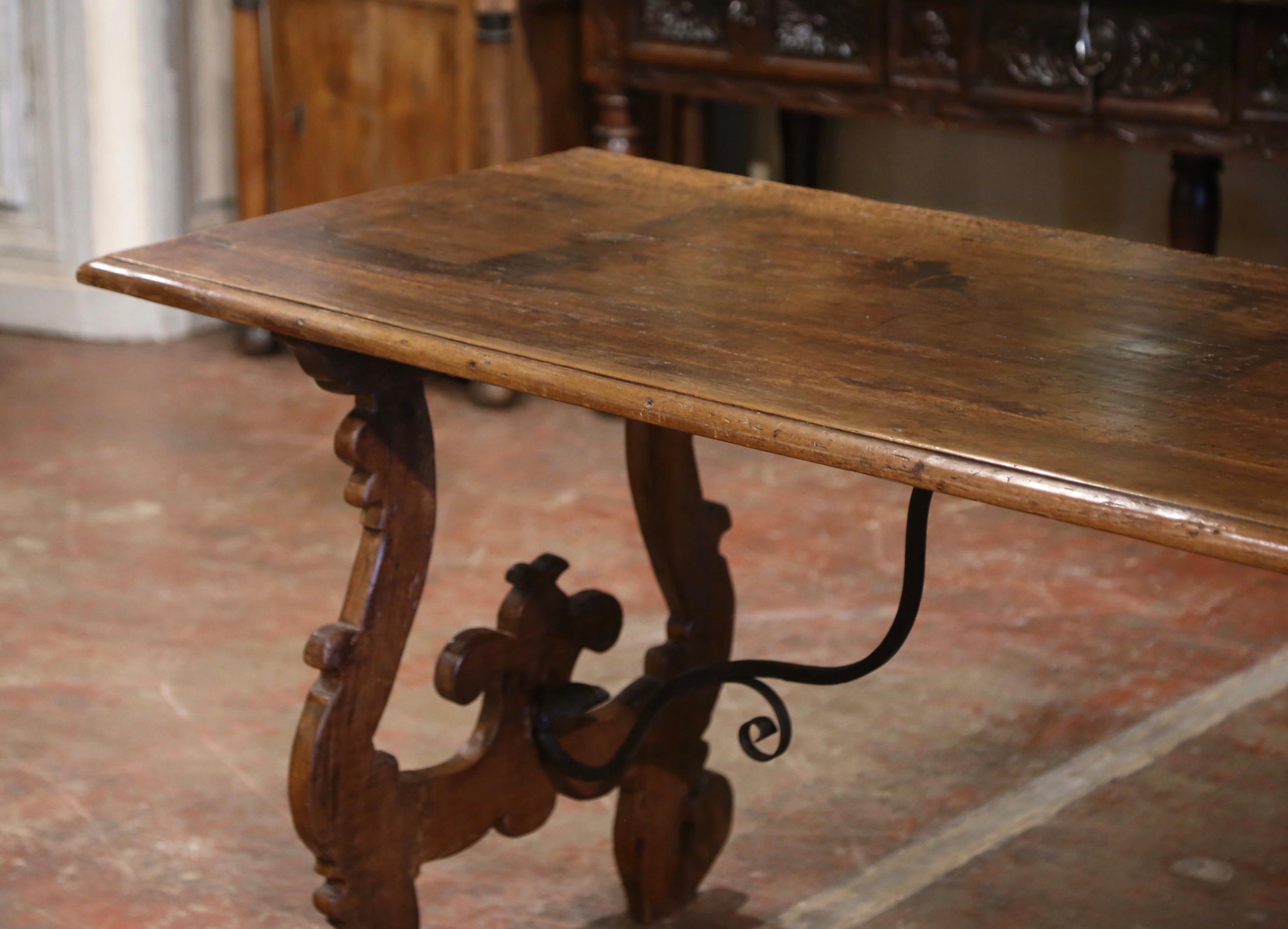 18th Century Italian Baroque Carved Walnut and Wrought Iron Trestle Console In Excellent Condition For Sale In Dallas, TX