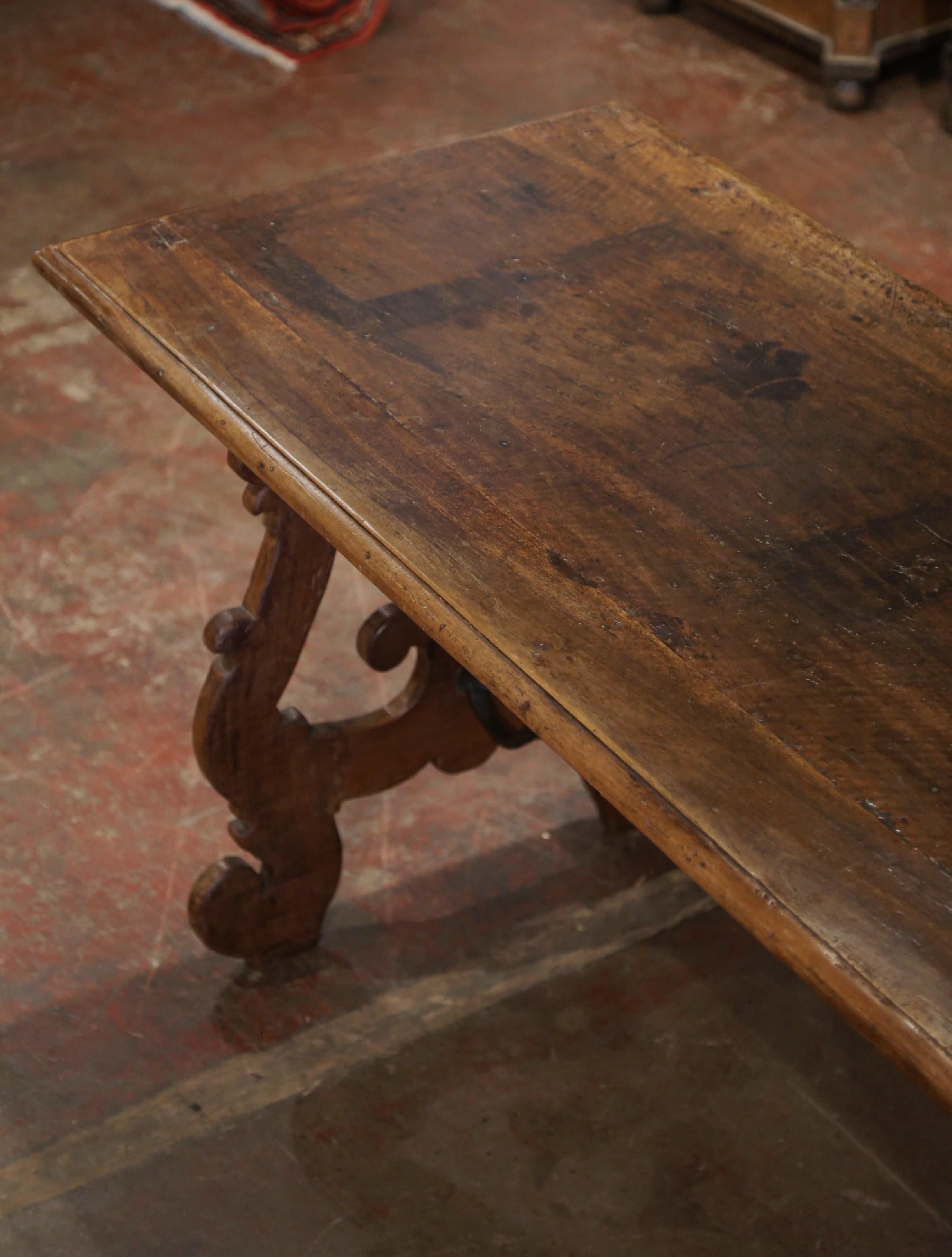 18th Century Italian Baroque Carved Walnut and Wrought Iron Trestle Console For Sale 3