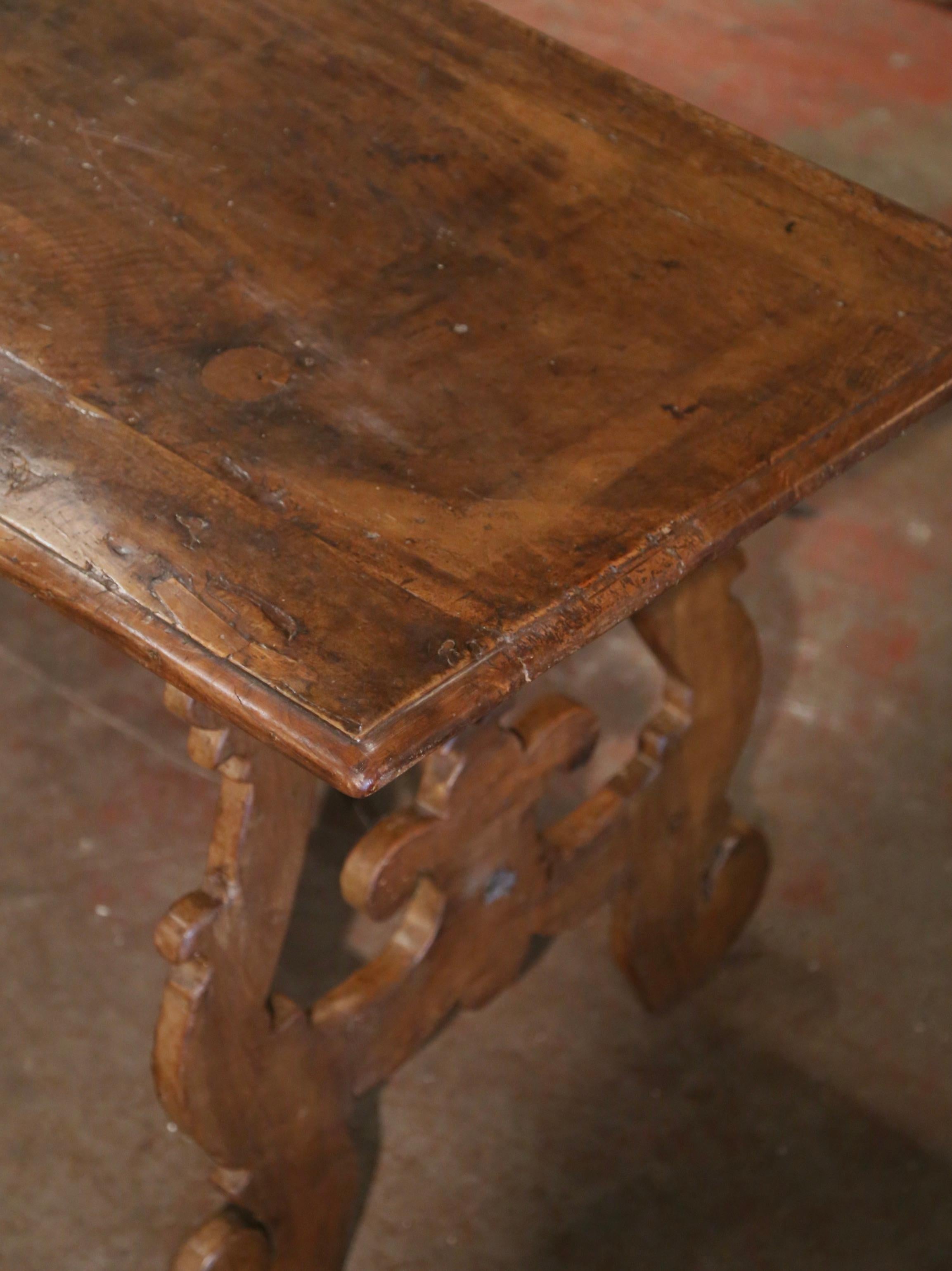18th Century Italian Baroque Carved Walnut and Wrought Iron Trestle Console For Sale 4