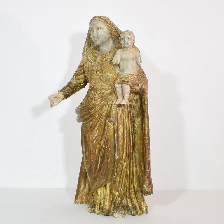 18th Century Italian Baroque Carved Wooden Madonna with Child at 1stDibs