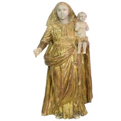 18th Century Italian Baroque Carved Wooden Madonna with Child