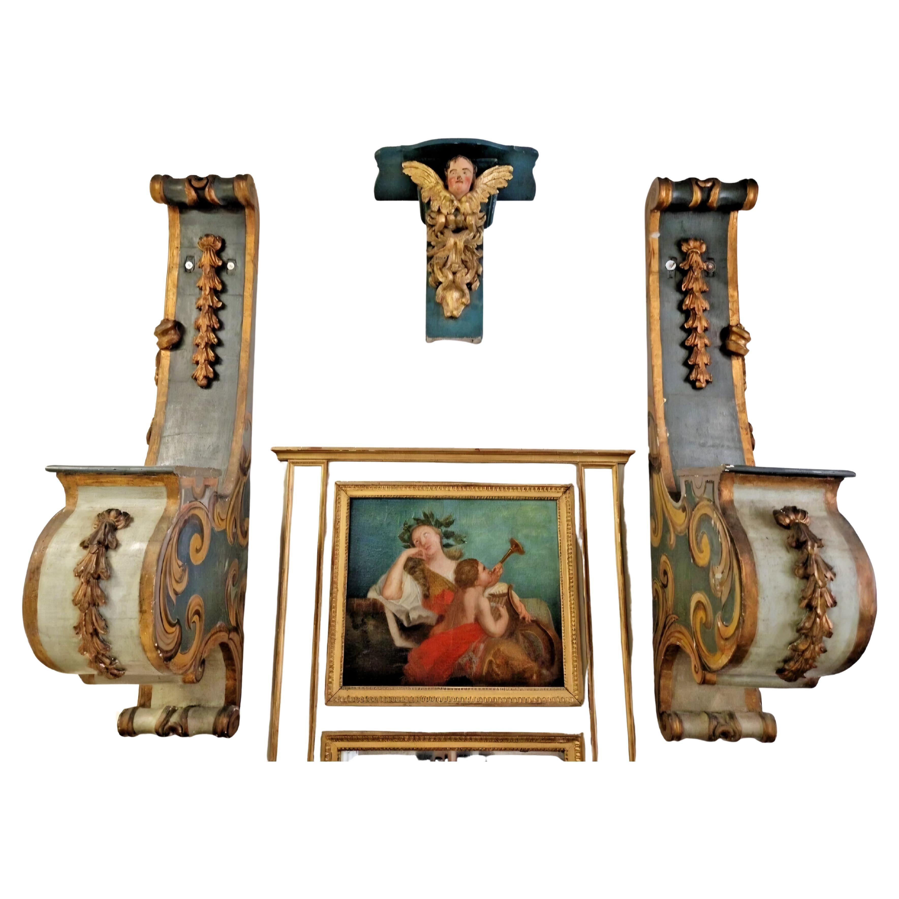 18th Century Italian Baroque Console Shelves, Gilded Wood, Pair