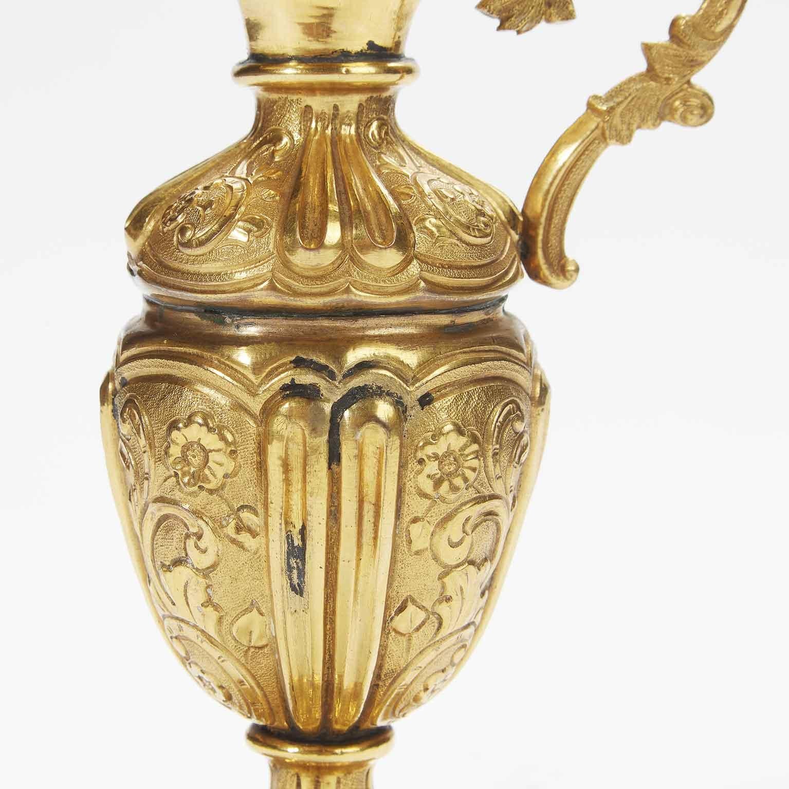 18th Century Italian Baroque Gilded Ewer Repoussé Copper Liturgical Pitcher For Sale 5