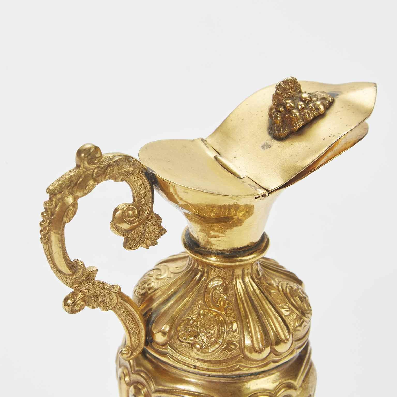 18th Century Italian Baroque Gilded Ewer Repoussé Copper Liturgical Pitcher For Sale 1