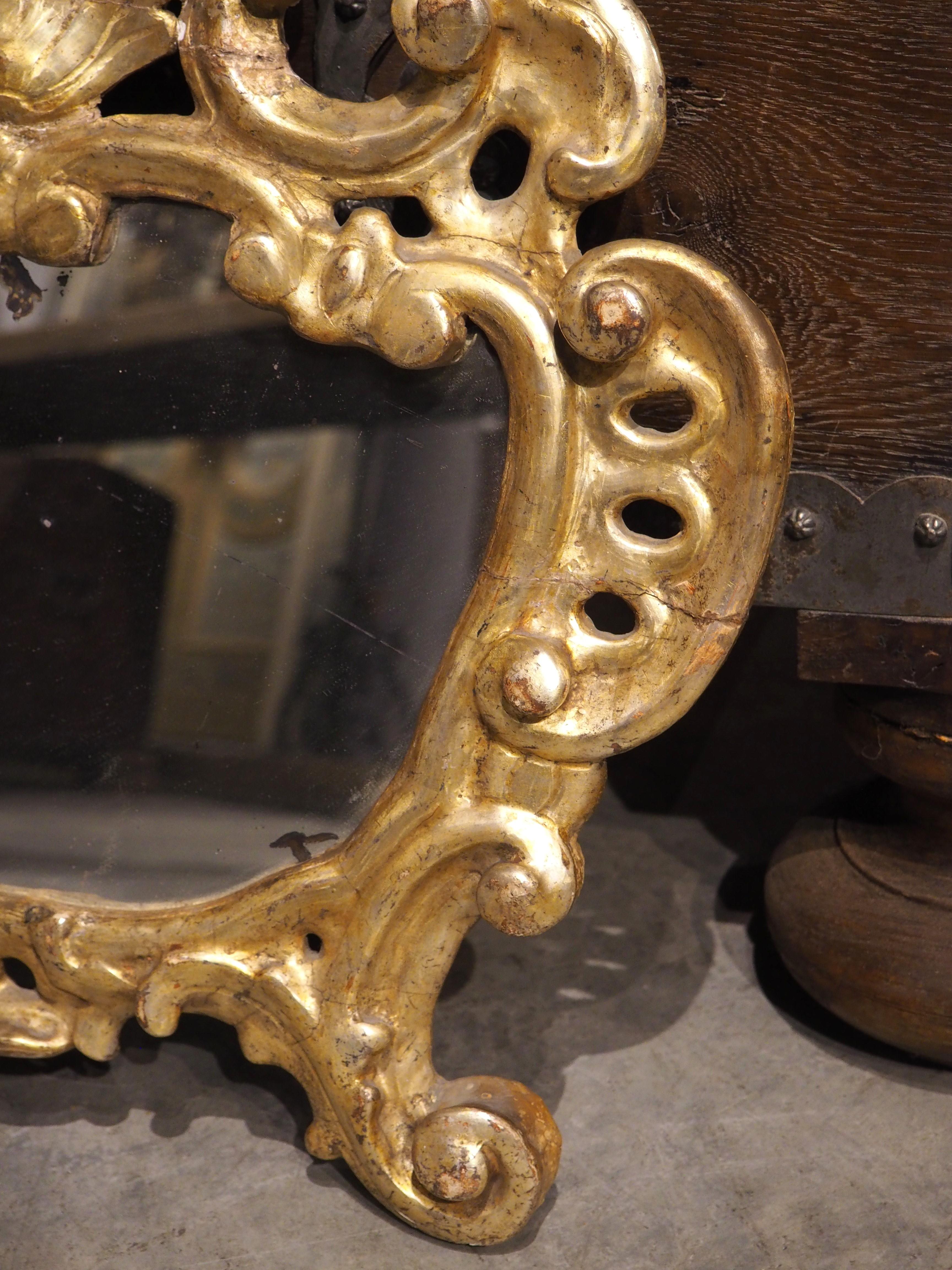 Glass 18th Century Italian Baroque Giltwood Cartouche Mirror, C. 1750 For Sale