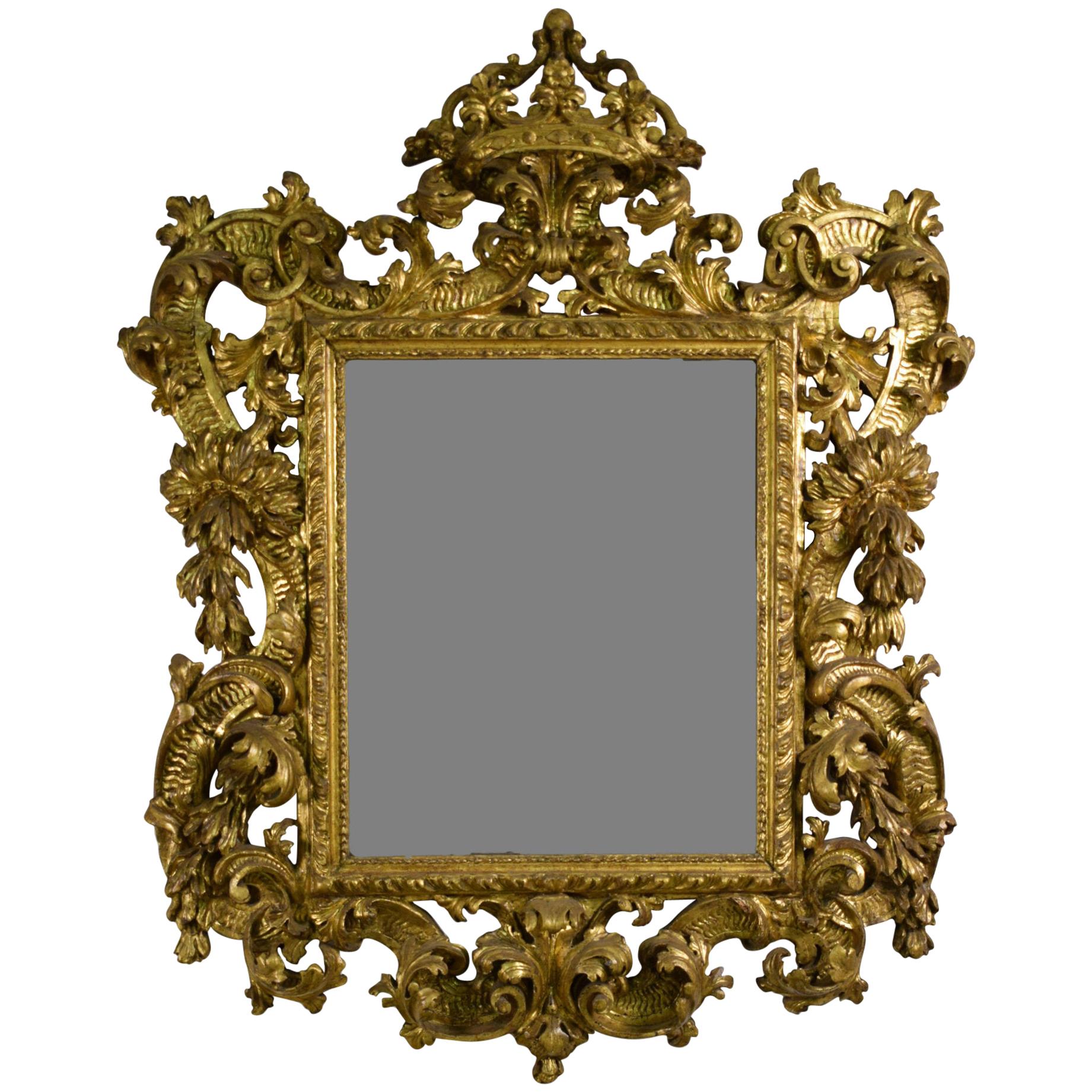 18th Century, Italian Baroque Giltwood Mirror