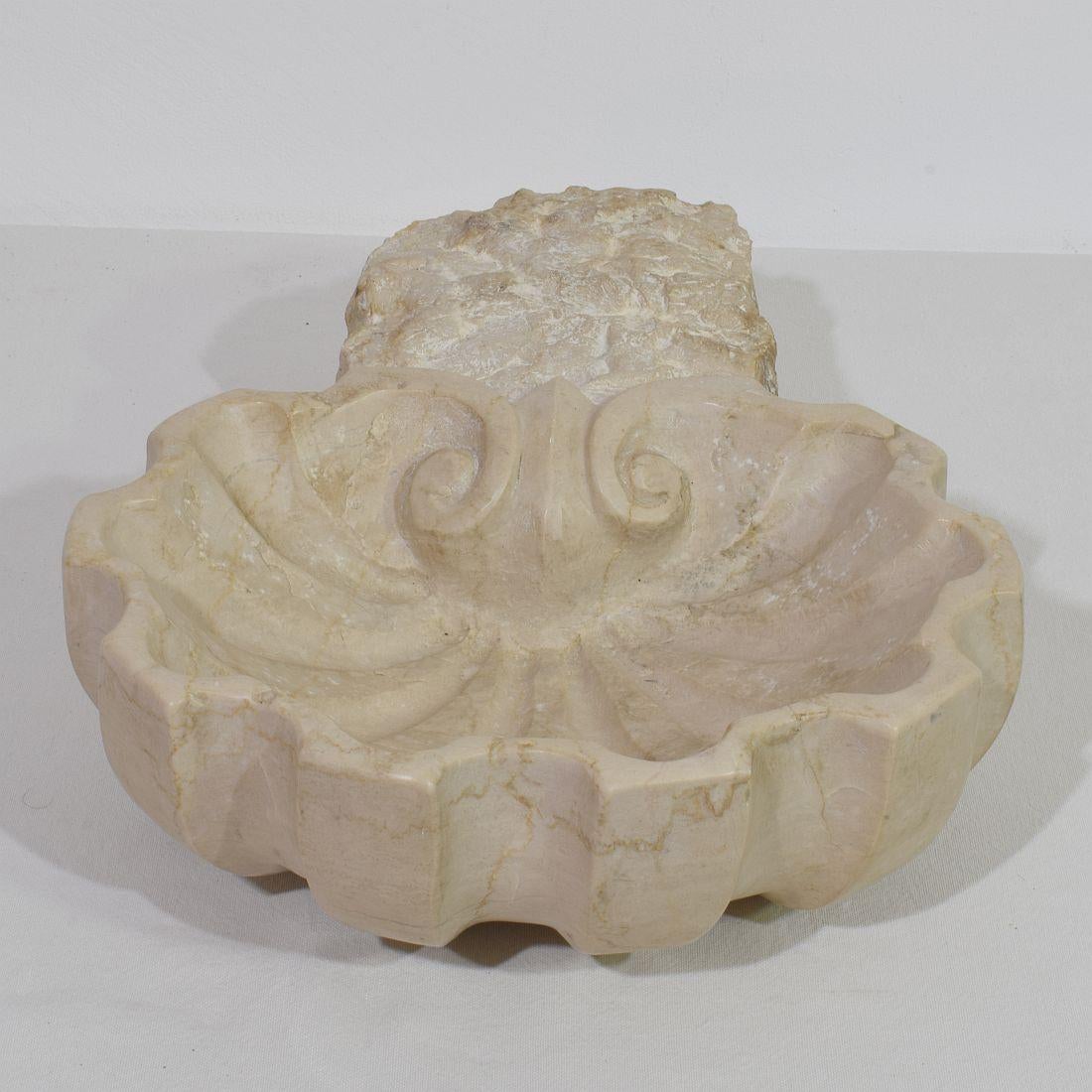 Hand-Carved 18th Century Italian Baroque Hand-carved Limestone Holy Water Font or Stoup For Sale