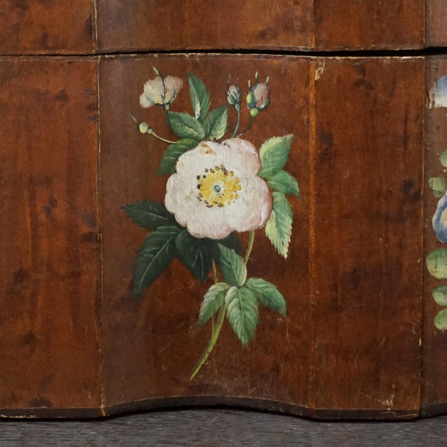 18th Century Italian Baroque Hand Painted Wild Flowers on Burl Wood Tea Caddy 5
