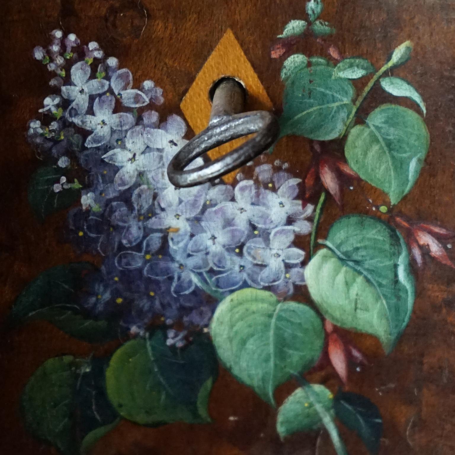 18th Century Italian Baroque Hand Painted Wild Flowers on Burl Wood Tea Caddy 8