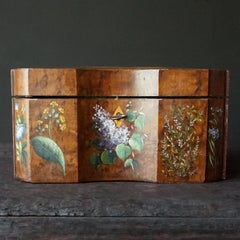 18th Century Italian Baroque Hand Painted Wild Flowers on Burl Wood Tea Caddy