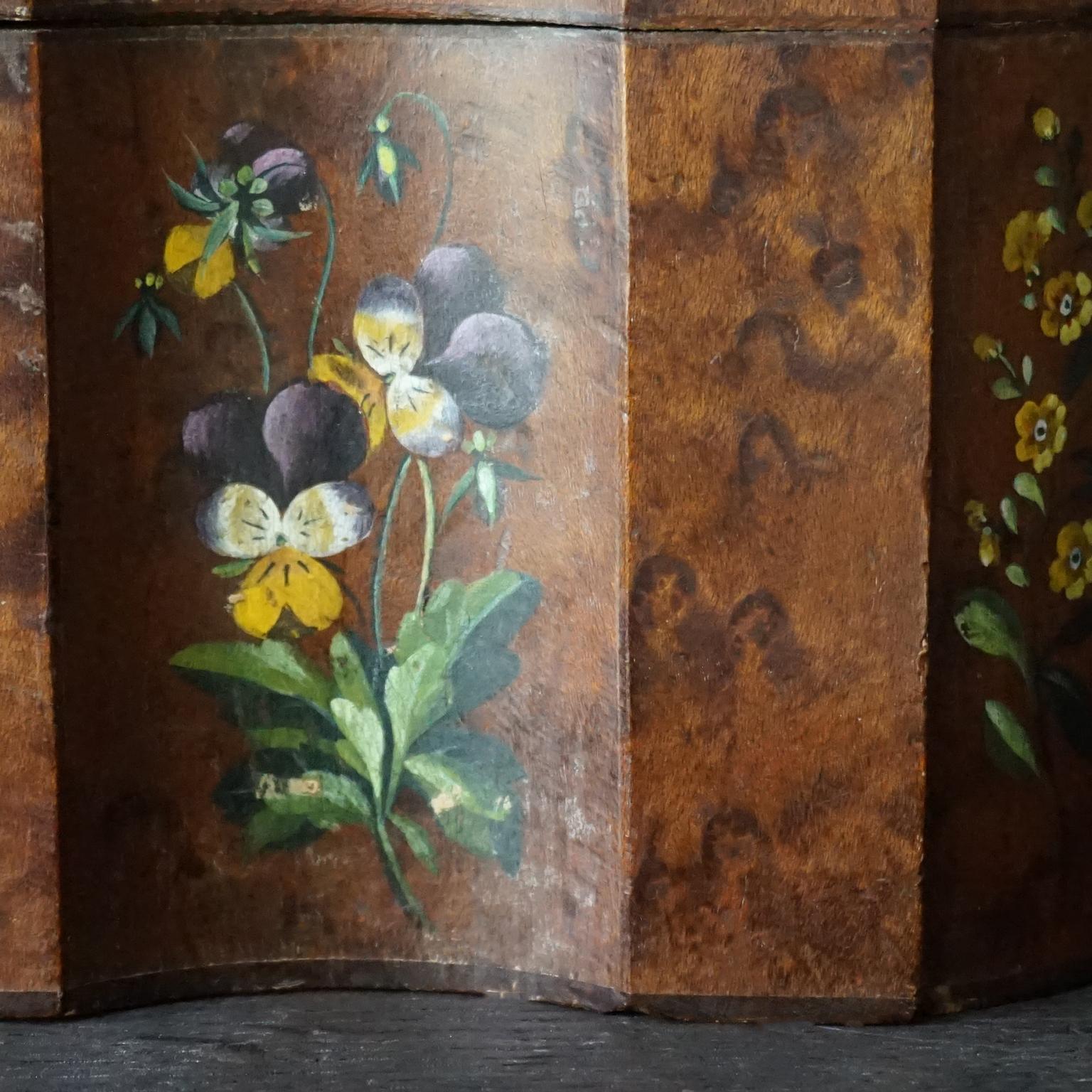 18th Century Italian Baroque Hand Painted Wild Flowers on Burl Wood Tea Caddy 3