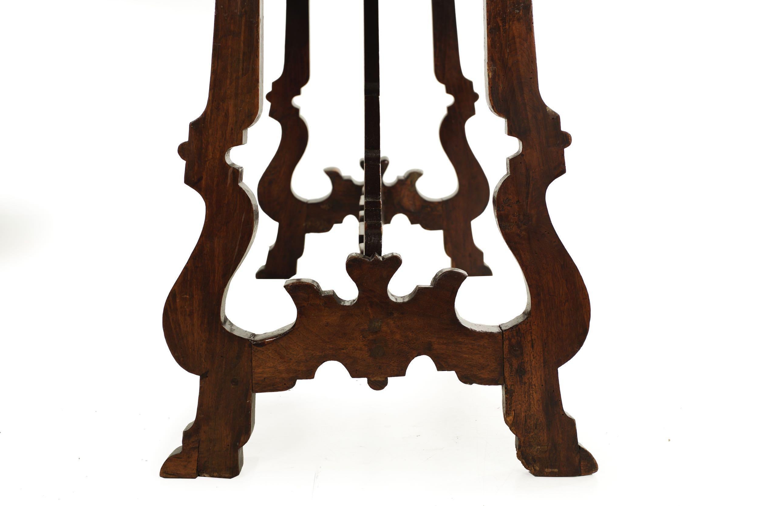 18th Century Italian Baroque Inlaid Walnut Trestle-Base Center Table For Sale 7
