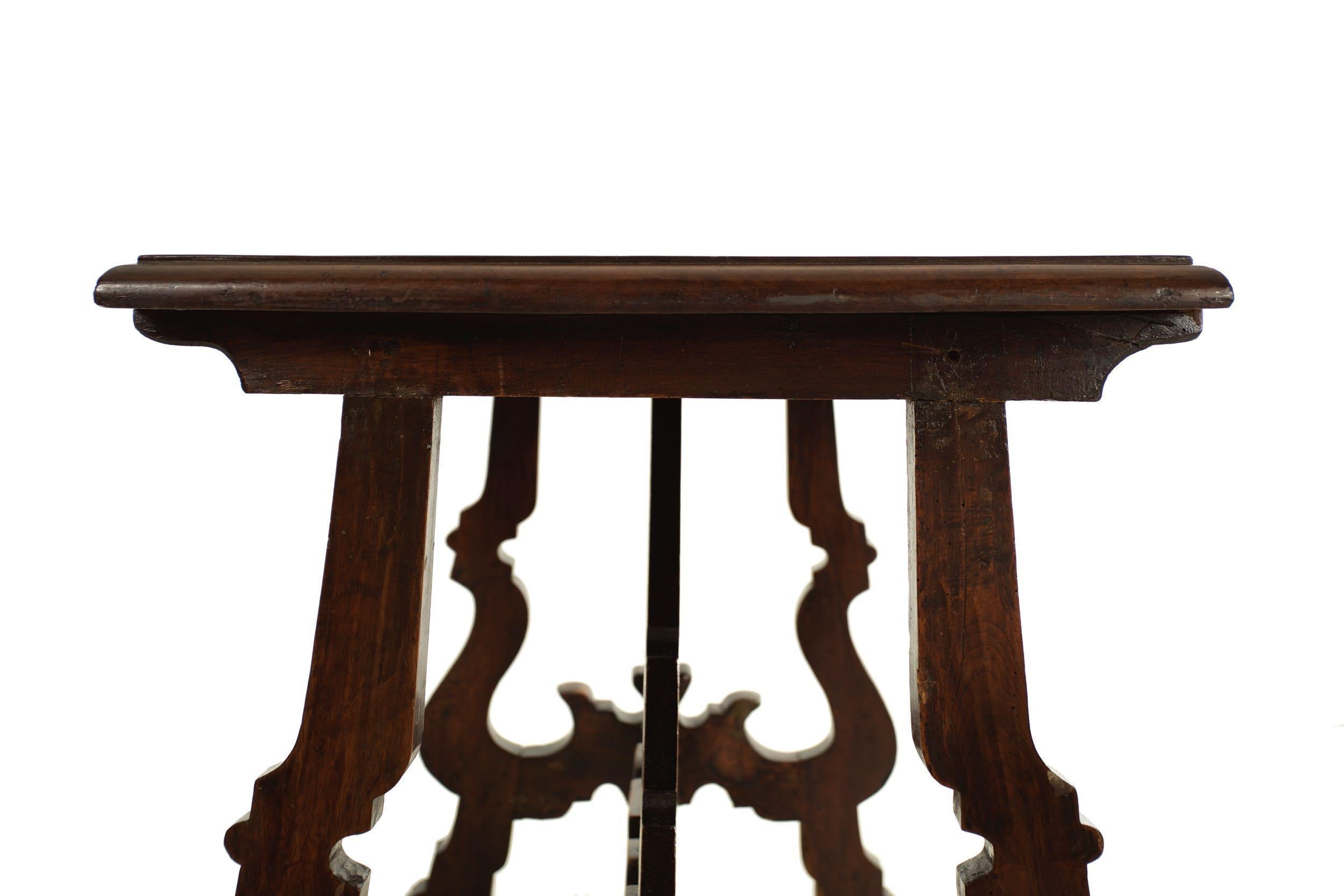 18th Century Italian Baroque Inlaid Walnut Trestle-Base Center Table For Sale 8