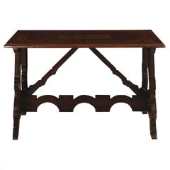 18th Century Italian Baroque Inlaid Walnut Trestle-Base Center Table